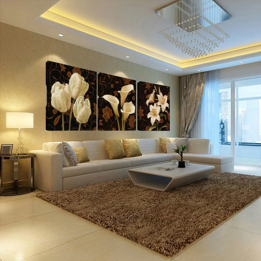 3 Панели без рамки для украшения дома Картина на холсте красивый цветной цветок