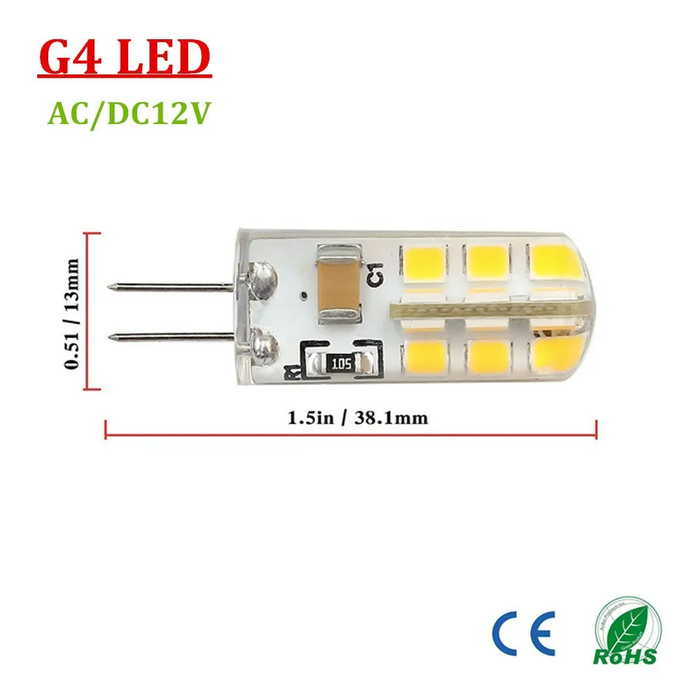 G4 Светодиодная лампа AC DC 12V теплый белый холодный 2700-6500K 3 ватт двухштырьковая база