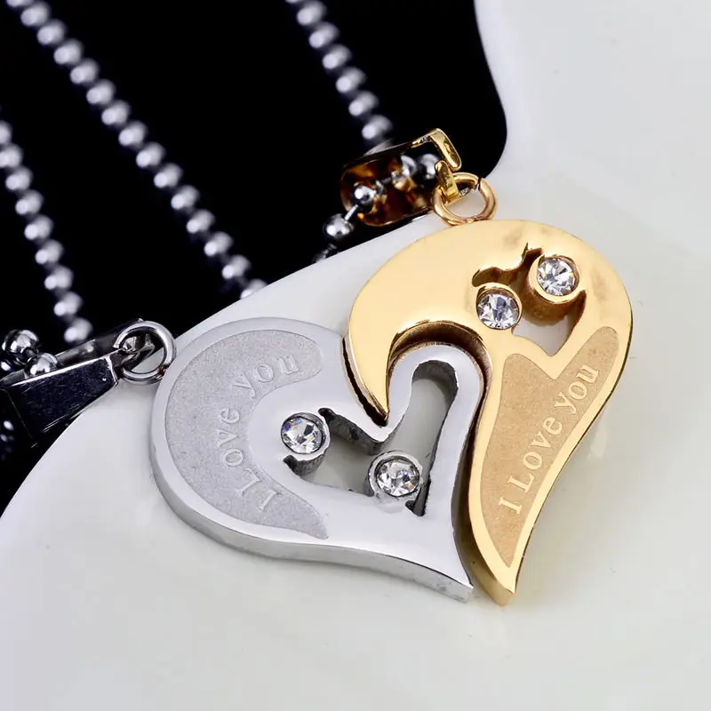 I Love You Heart Men Women Couple Gold/Silver Stainless Steel Pendants Necklaces |