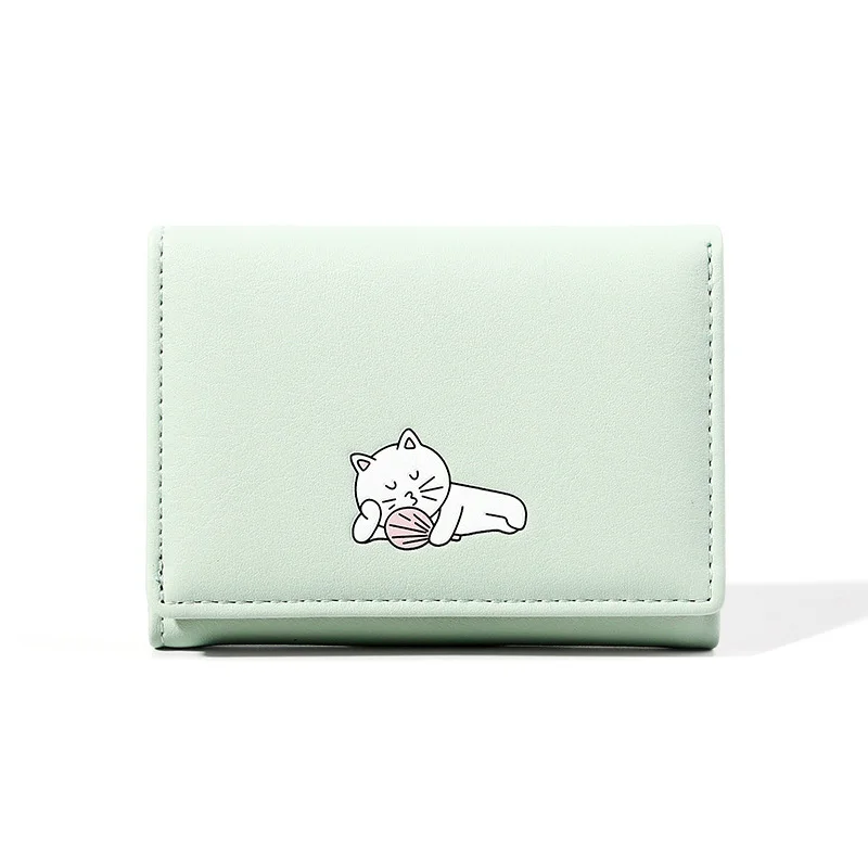 Neko Lazy Cat принт леди маленький кошелек Kawaii портмоне «кошка» карамельный цвет короткий кошелек из искусственной кожи ID держатель для карт - Цвет: 5
