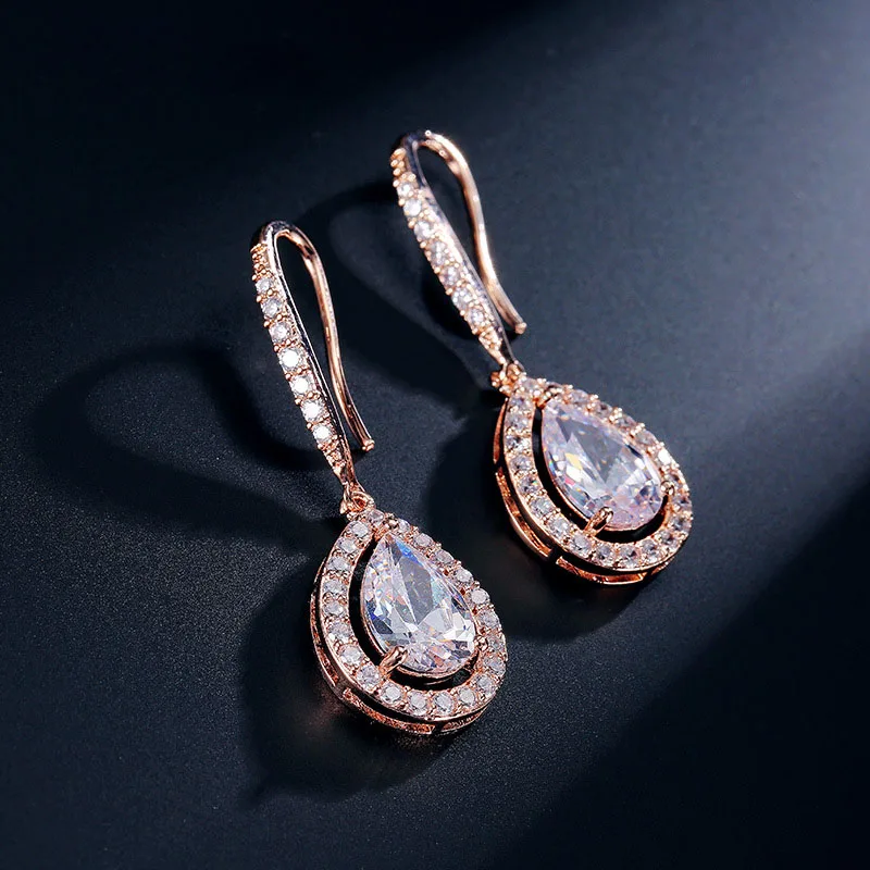 SLBRIDAL винтажная Капля воды фианит свадебные серьги капля слеза кубический циркон