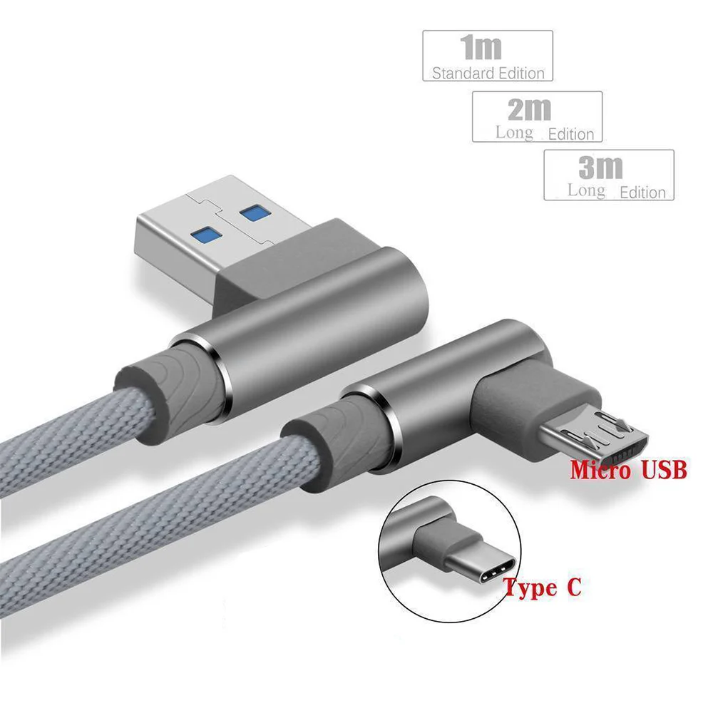 L Форма 1/2/3M Micro Зарядка через usb кабель Нейлон Плетеный Micro-Тип usb-C кабель быстрая зарядки шнур для samsung Xiaomi Android IOS