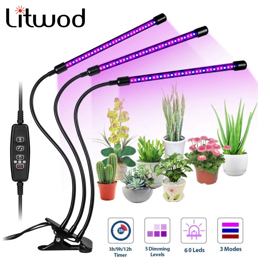 Z30Litwod Светодиодная лампа для выращивания 30 Вт Тройная 3 головная растений Функция