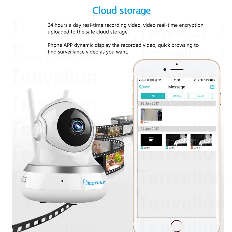 Amorvue 1080P беспроводная Wifi ip-камера, удаленный доступ, ночное видение, умное воспроизведение, поддержка TF карты, обнаружение движения, монитор для малышей