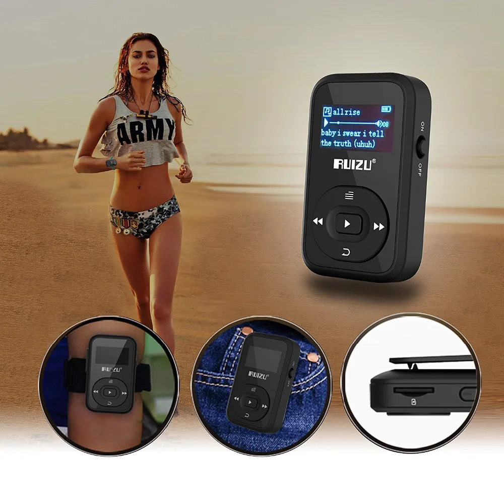 Оригинальный RUIZU X26 мини клип Bluetooth MP3 плеер 8 Гб Спортивные mp3 плеера Регистраторы