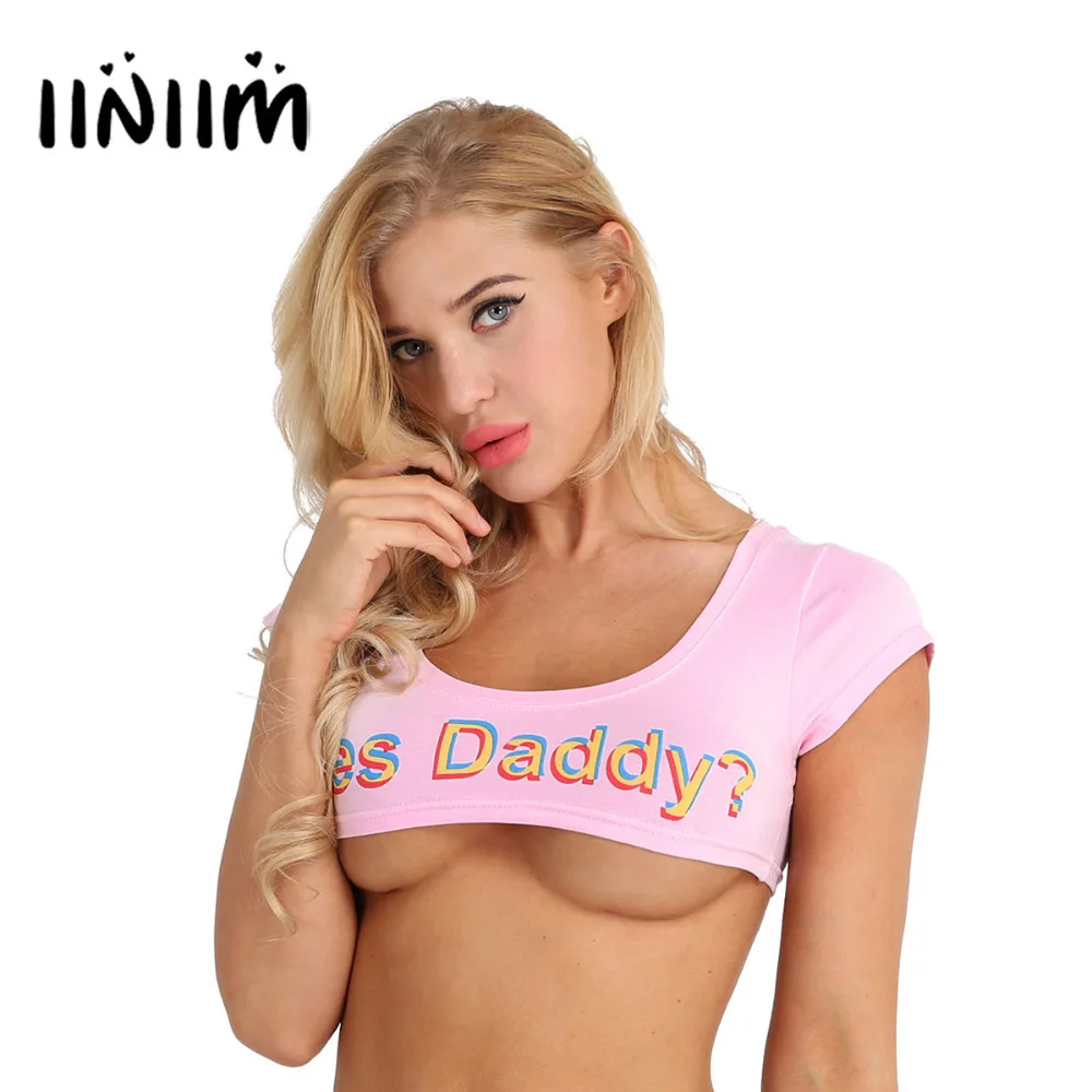 

Women Girls Party Show Clubwear Short Sleeve Stretchy Cotton Letter Printed Summer Sexy Club Short Tees Crop Tops Short Tees