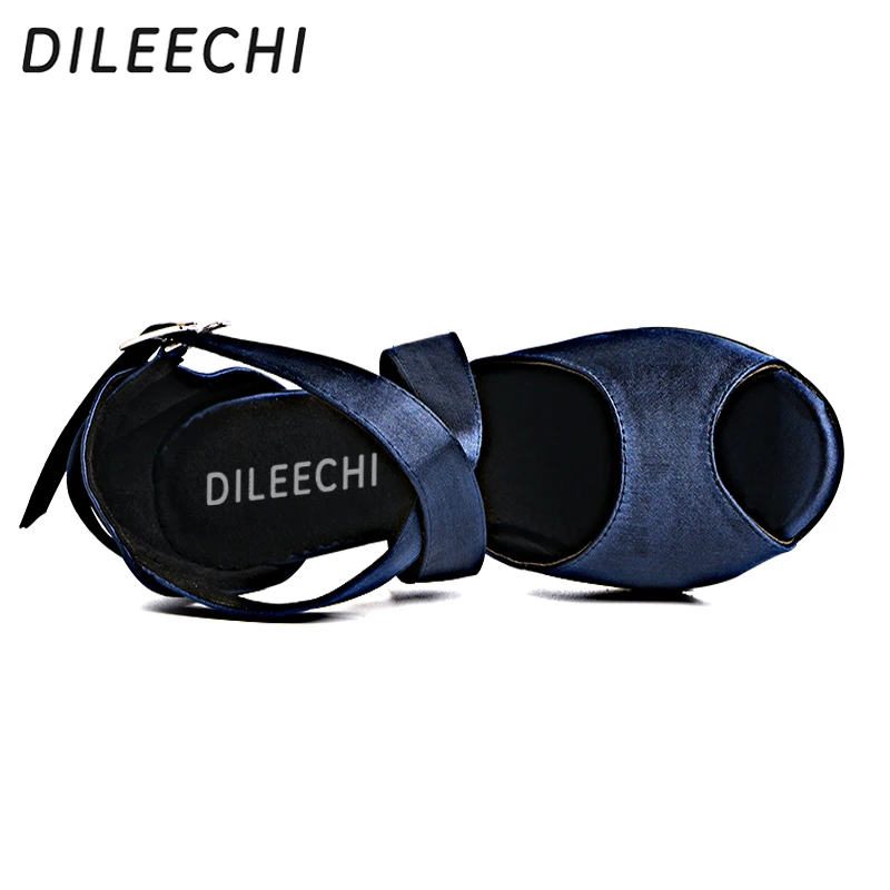 DILEECHI/туфли для латинских танцев; Темно-Синие атласные женские туфли на высоком каблуке 10 см; мягкая подошва