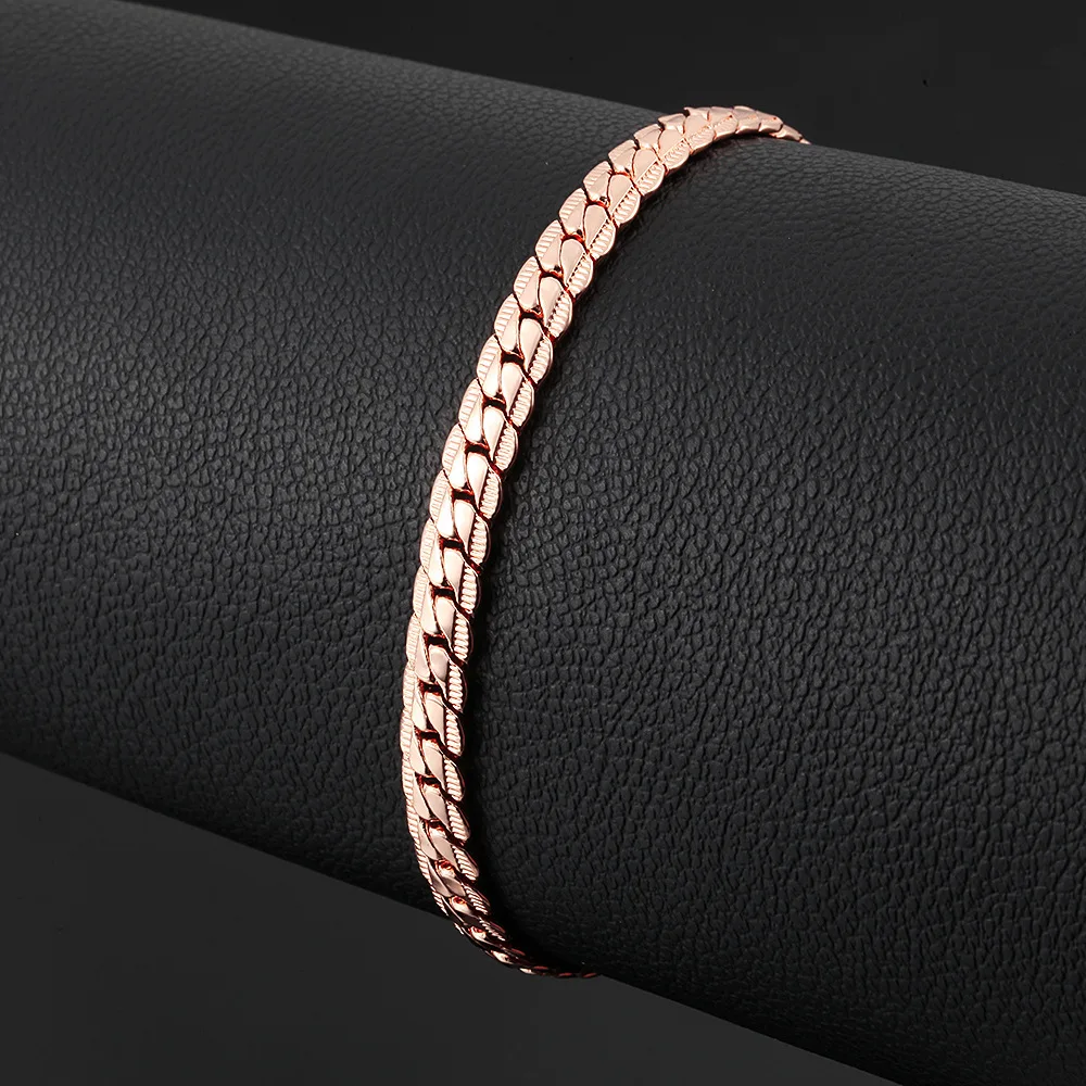Классический сплошной Rose Gold Filled мужские женские змея кости браслет-цепочка 8.26&quot