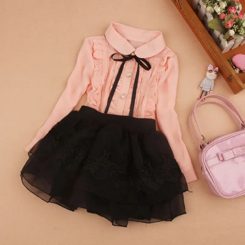 Блузка с длинным рукавом для девочек подростков шифоновая рубашка оборками