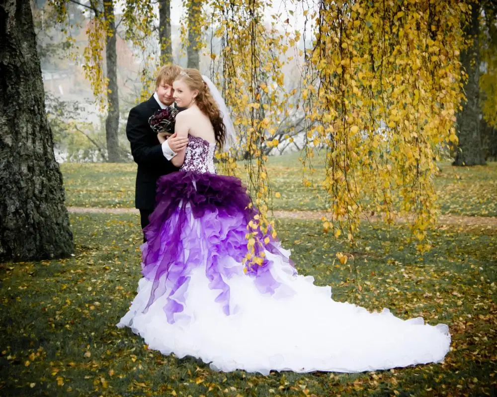 Purple and White Ombre Wedding Dress Strapless with Lace Organza sleeveless appliques bridal dresses 2016 AQ-243 | Свадьбы и
