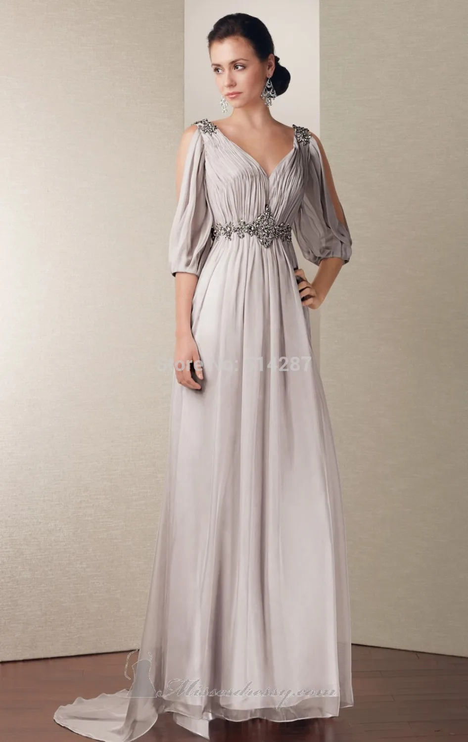 Vestido De Madrinha Gorgeous Half sleeve Chiffon Crystal A-Line Evening Dress Mother Of the Bride Dresses 2014 New Arrival |