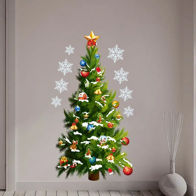ПВХ наклейка Рождественская елка подарки звезда снежинки наклейки домашний