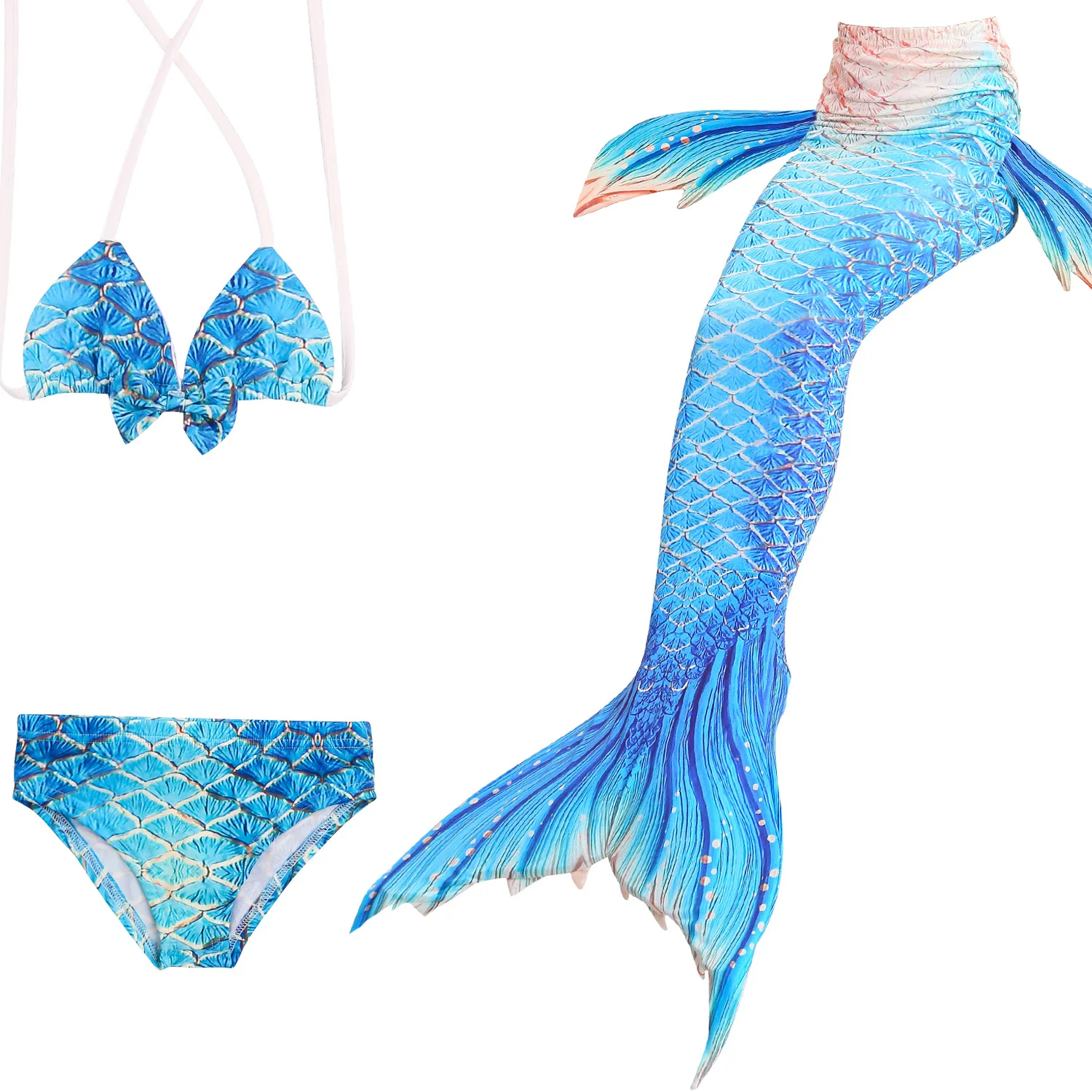3pcs set no Finned Новая красивая Русалка Моноласты, хвосты для купания для детей, костюм для девочек, купальный костюм с/без бикини с раскладным механизмом, карнавальные костюмы, детские маскарадные костюмы для девочек - Цвет: 3pcs set no Finned