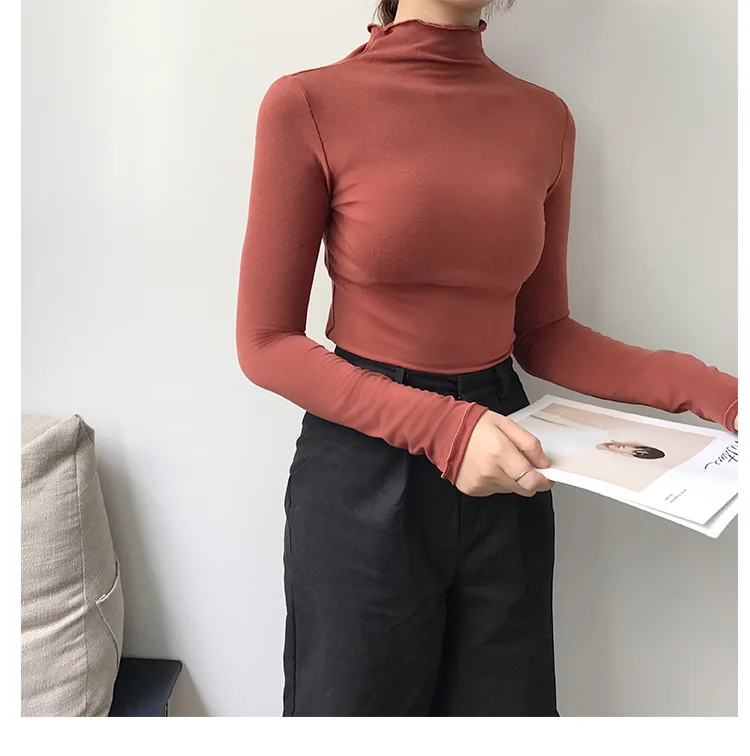 

MisShow New 5 Colors Solid Cotton Women Shirt Elegant Casual Long Sleeve Turtleneck Blouse Roupa Feminina