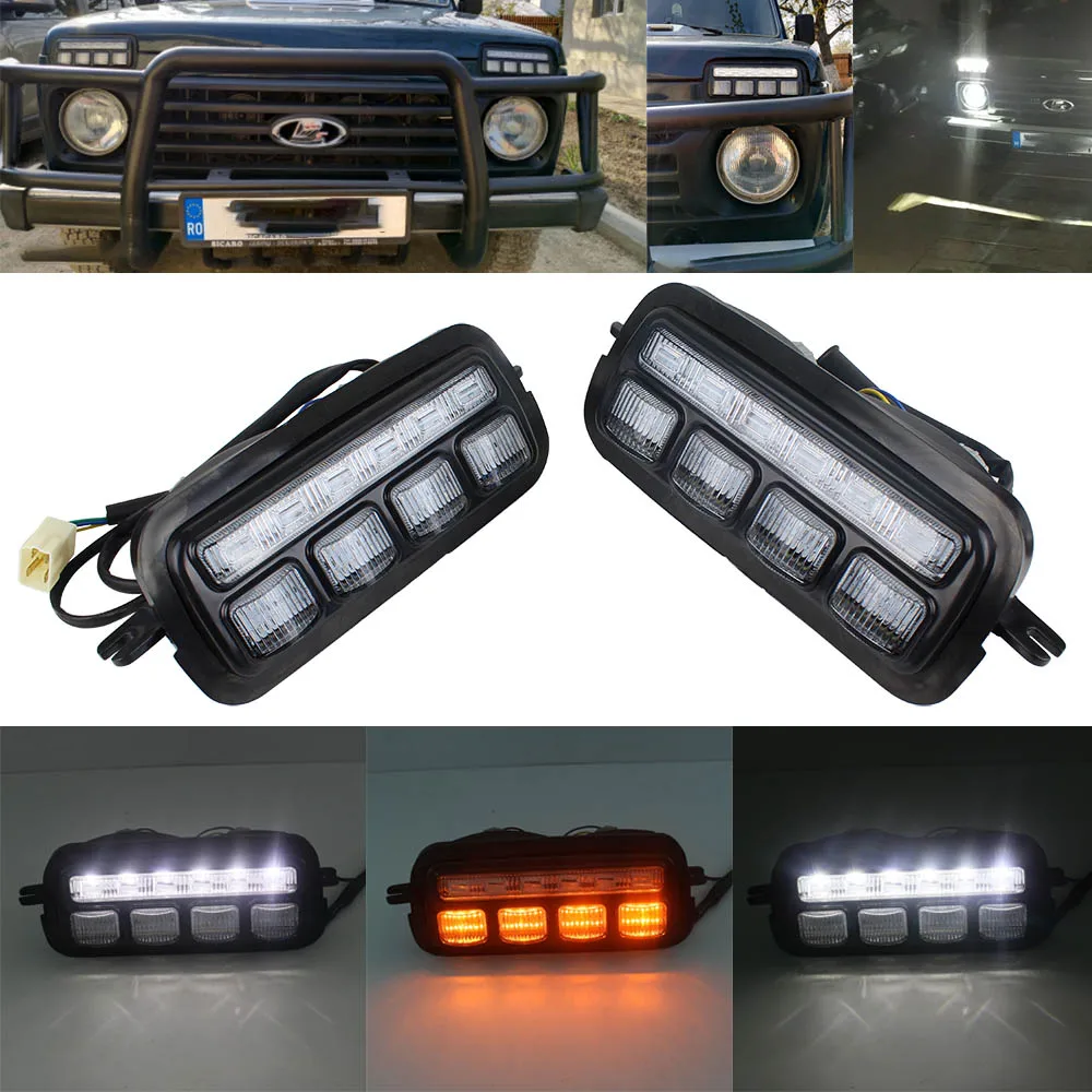 Headlight Для Лада Нива 4X4 1995 светодиодный задний фонарь с бегущими сигналами поворота аксессуары Тюнинг автомобиля и светодиодный DRL фары PMMA/ABS - Цвет: Headlight