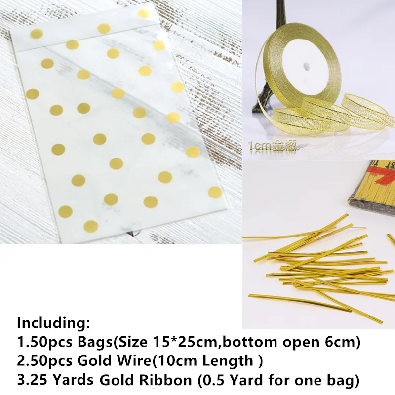 LBSISI Life 50 комплектов конфетная Подарочная сумка печенье бисквитный шоколадный любовь полоски вечерние Рождественские Свадебные сувениры DIY пакеты для выпечки еды - Цвет: Gold Dot