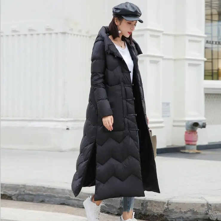 Winter women white duck down long jacket with pockets warm coats hooded female overcoat slim jackets coat outwear parkas | Женская