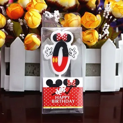 Minnie 0 День рождения номер 0-9 свечи мультфильм Микки Минни Маус с днем рождения свечи торт Кекс Топпер вечерние украшения - Цвет: Minnie 0