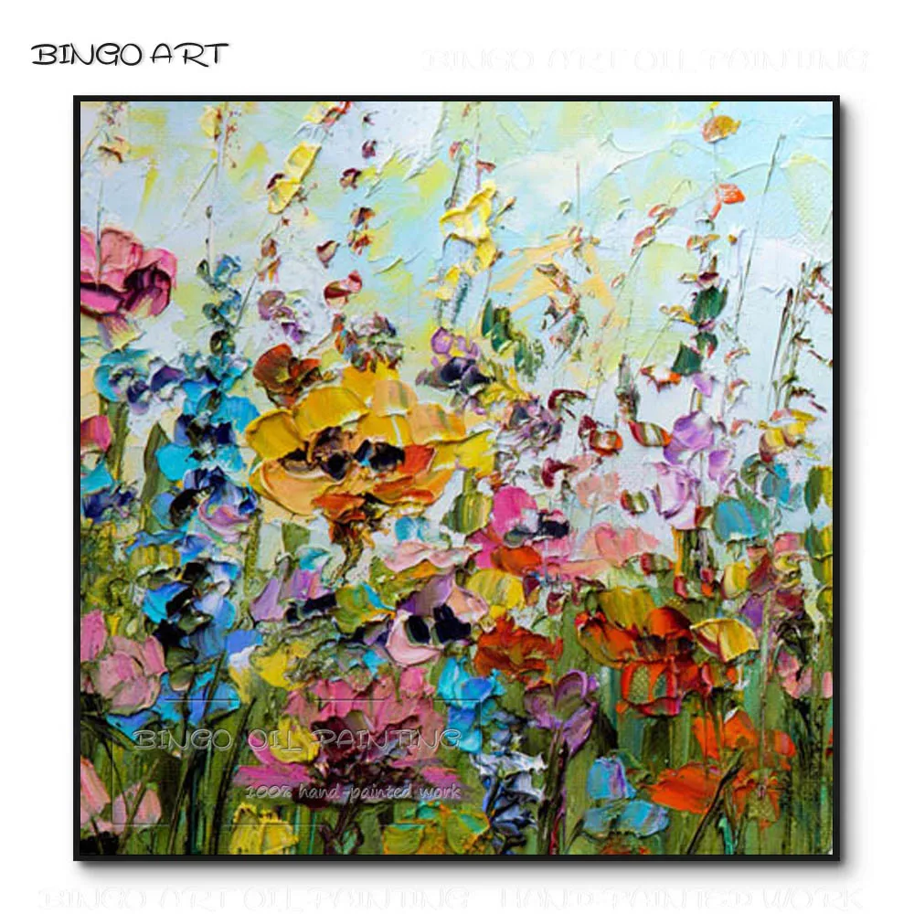 

Excellent Artist Hand-painted Rich Colors Knife Flower Acrylic Painting on Canvas Handmade Thick Knife Acrylic Flower Painting