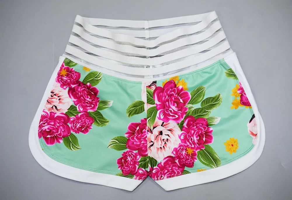 Floral Леггинсы для фитнеса, короткие, компрессионные, обтягивающие, с цветочным рисунком, с высокой талией, для йоги, тренировки, спортивные шорты, спортивная одежда для женщин, спортивная одежда - Цвет: Floral