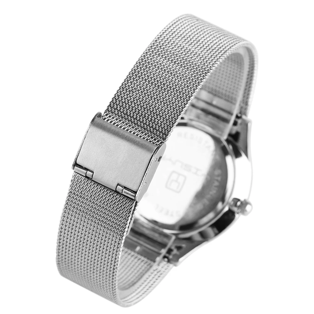 

Casual Business Style YISUYA Men Fashion Blue Face Quartz Wrist Watch Silver Stainless Steel Mesh Band Strap Simple Date Display
