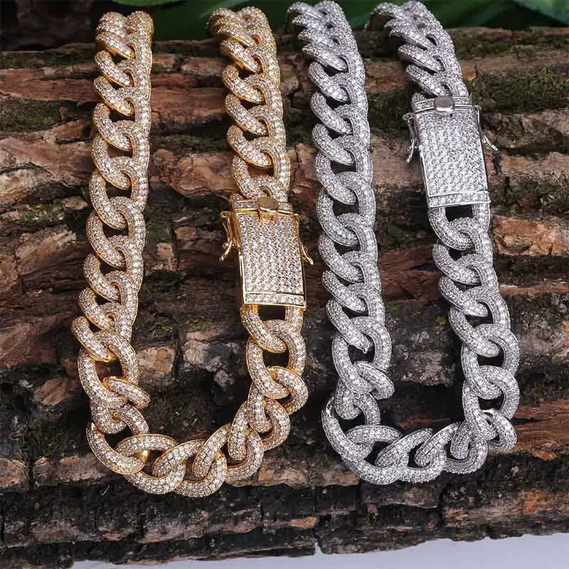 15 мм полный Iced Out CZ Снаряженная кубинская звено цепи ожерелье мужские золотые/Серебристые цвета хип хоп ювелирные изделия медный материал для подарков 1" 22"