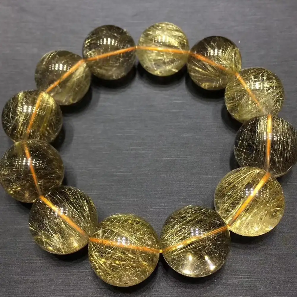 

20mm Top Natural Gold Rutilated Titanium Quartz Bracelet Jewelry For Women Man Gift Crystal Brazil Big Round Beads Stretch AAAAA