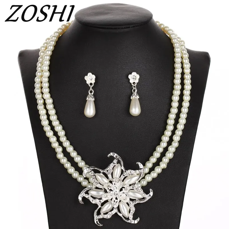 Chocker ожерелье серьги искусственный жемчуг цветок набор украшений для женщин