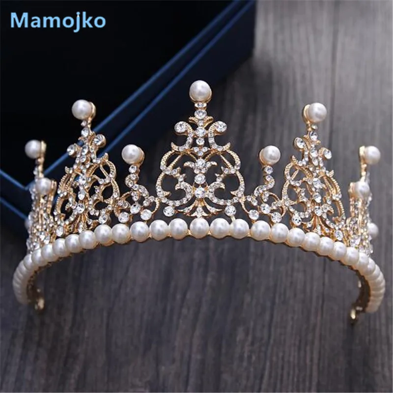 Mamojko роскошная жемчужная Золотая большая корона для женщин свадебные украшения