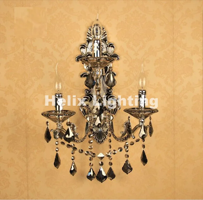 Европейский Хрустальный настенный светильник 3 лампы s серебристого цвета Smokey