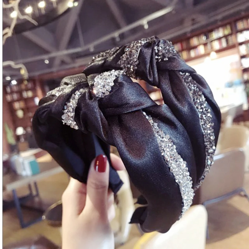 

Fashion black Cloth Cross Rhinestone Hairbands Fashion Wide Hoop Makeup Headband Hair Accessories for Women Girls Boutique