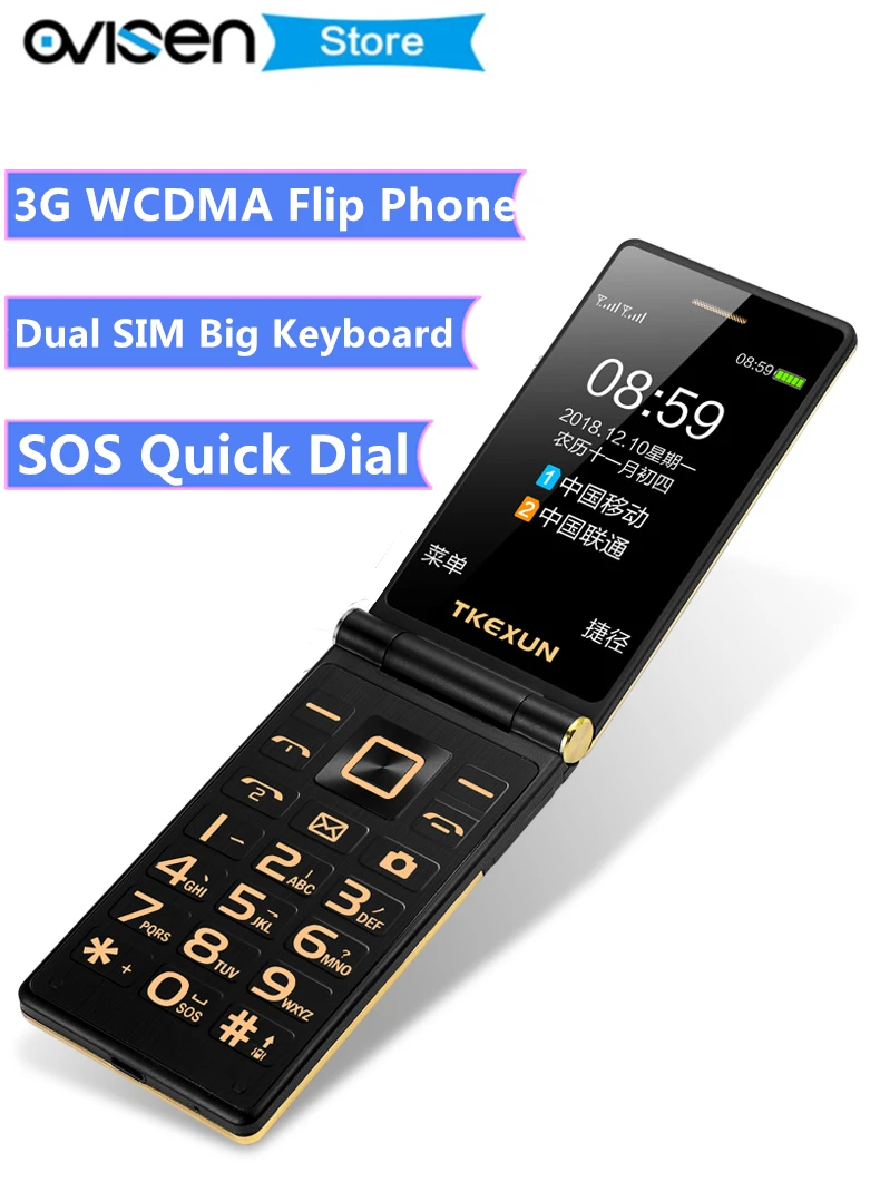 Модный двойной экран флип мобильный телефон Fsmart TKEXUN M2 PLUS 3 дюймов сенсорный 3G