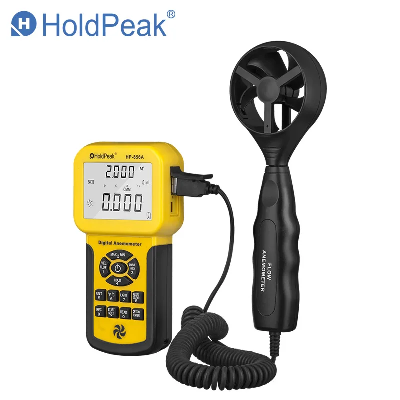 Digital Wind Speed Air Volume Meter HoldPeak HP-856A Anemometer USB/Handheld with Data Logger Temperature Range Data record
