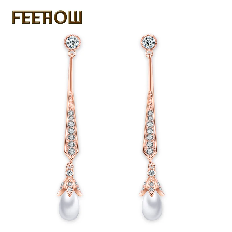 Серьги-капельки FEEHOW винтажные серьги с кубическим цирконием модные имитацией