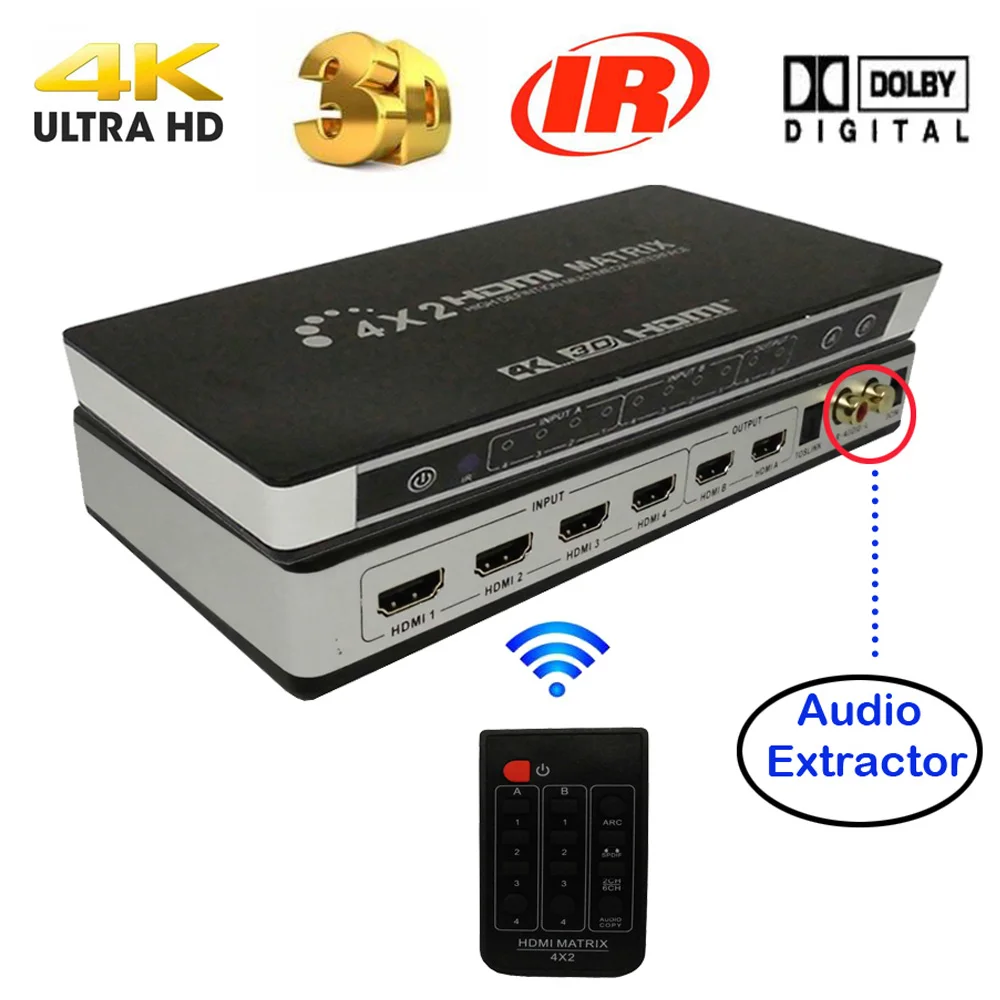 HDMI матрица Full HD 4K 2K 3D 1080P 4X2 переключатель сплиттер конвертер адаптер с ИК пультом