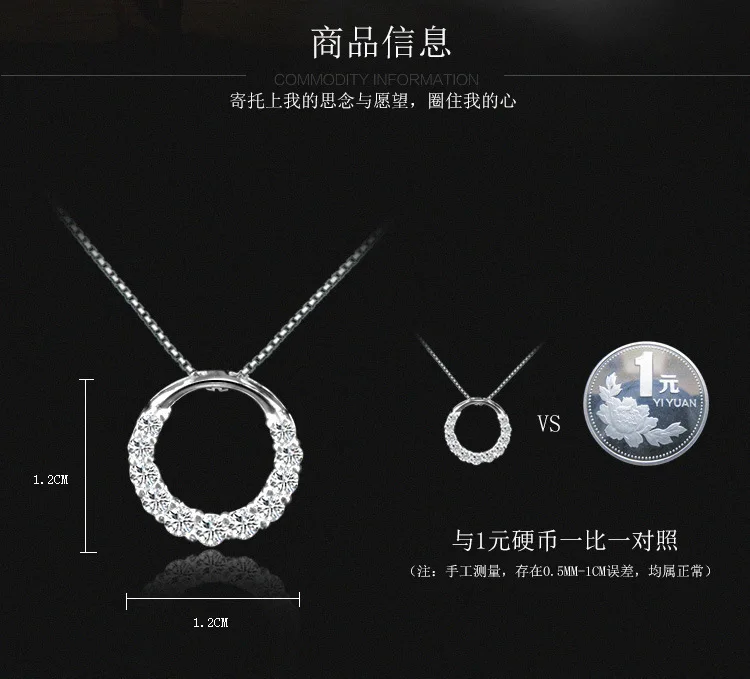 XIYANIKE Hot Sale Promotion Shiny Zircon Crystal Circle 925 Sterling Silver Women's Pendant Necklaces Jewelry Gifts VNS8561
