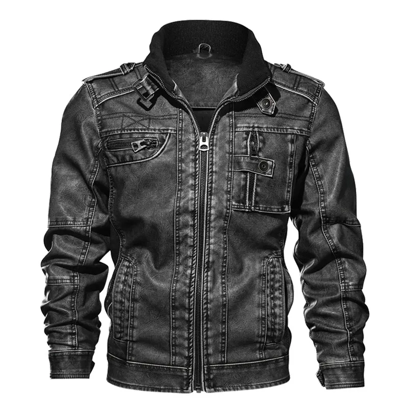 

2021 Male Coats Brand Clothing 7XL Men's PU Jacket Leather Coat Autumn Slim Fit Faux Leather Motorcycle Jackets