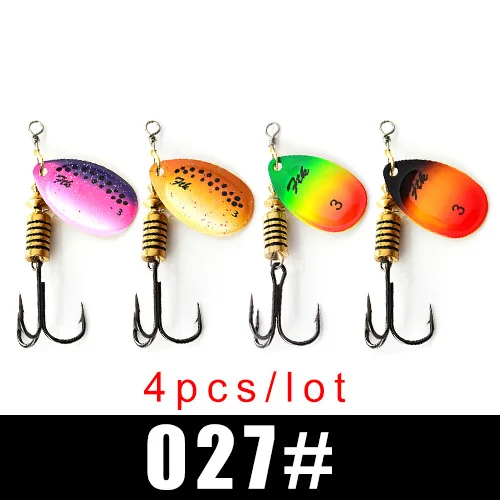FTK New 1#-5# 5pcs/lot or 4pcs/lot Similar as Copper Spinner Bait Fishing Lure With Treble Hooks Hard Baits Spoon Pike - Цвет: 027