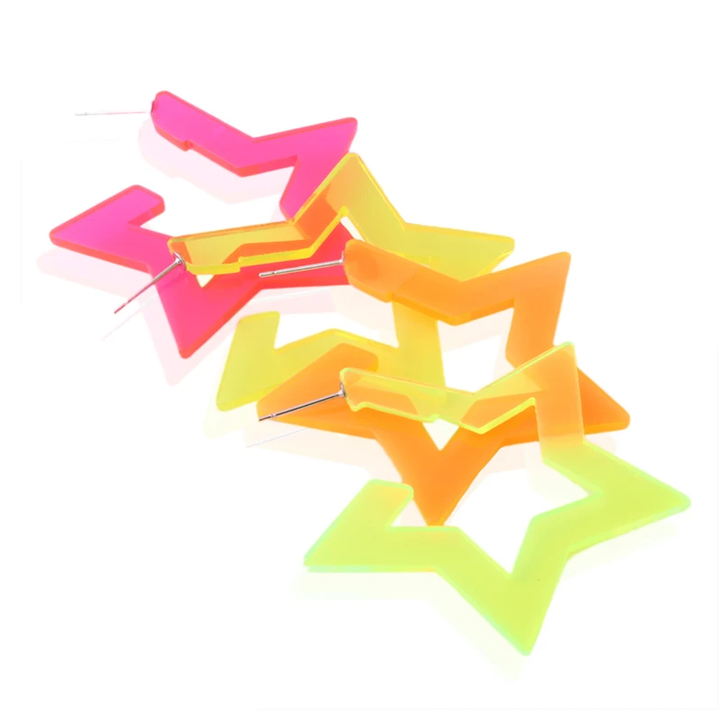 NeeFu WoFu Transparent PVC Earring star Big Earrings Fluorescent yellow Large resin earrings Brinco Ear Oorbellen Christmas | Украшения и