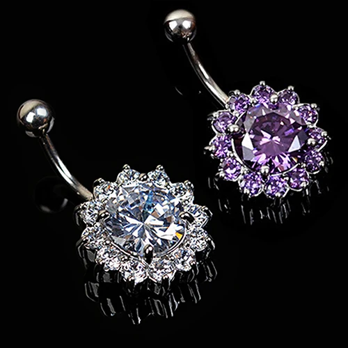 Hot Cubic Zirconia Flower Crystal Rhinestone Navel Barbell Belly Ring Body Piercing 6KN5 7EVO BE4S |