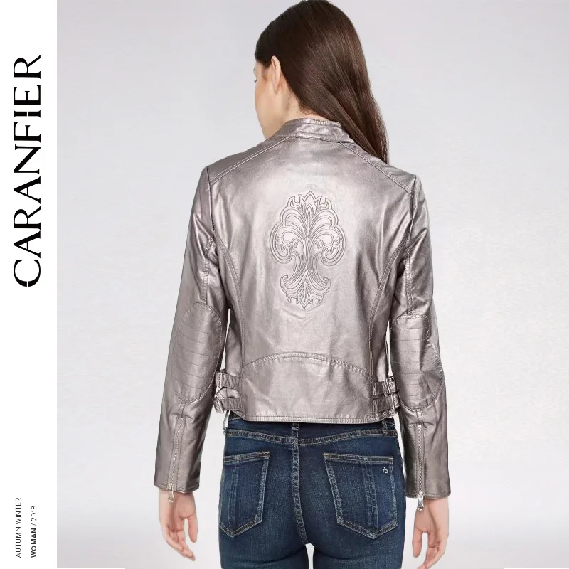 CARANFIER 2018 модная женская элегантная искусственная кожа на молнии байкерская