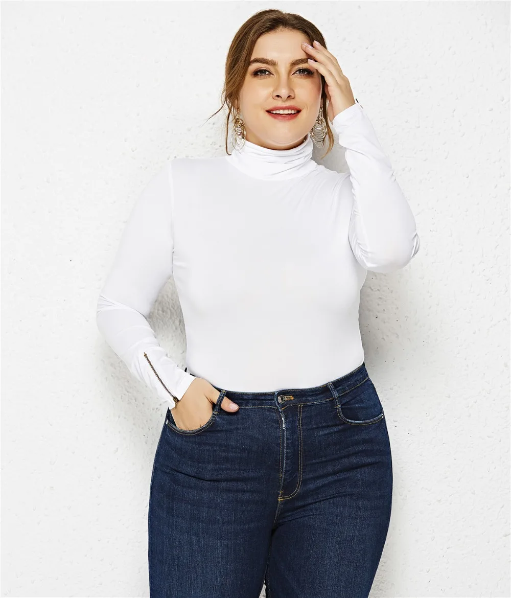 

Plus Size Women Turtleneck Long Sleeve Bodysuit Spring Autumn Solid Color Casual Sheath Romper Ladies Bodycon Jumpsuits Overalls