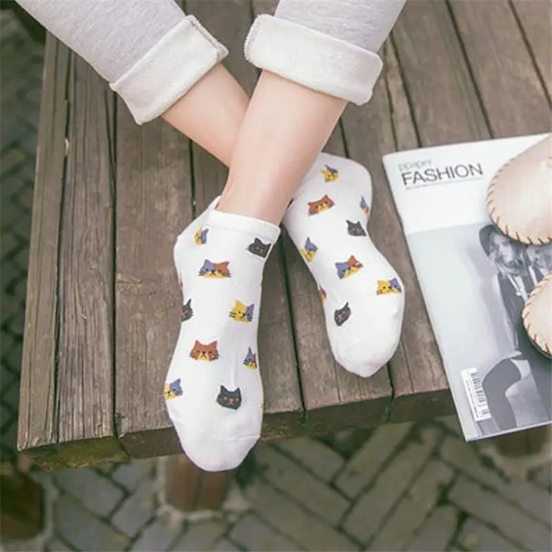 Короткие носки с принтом милого кота модные весенне летние хлопковые невидимки