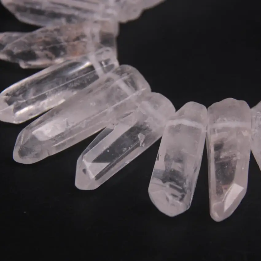 35-38pcs/Strand Large Size Raw Clear Crystal Quartz Top Drilled Points Polished Natural Gems Tusk Stick Spike Pendant Beads Bulk | Украшения