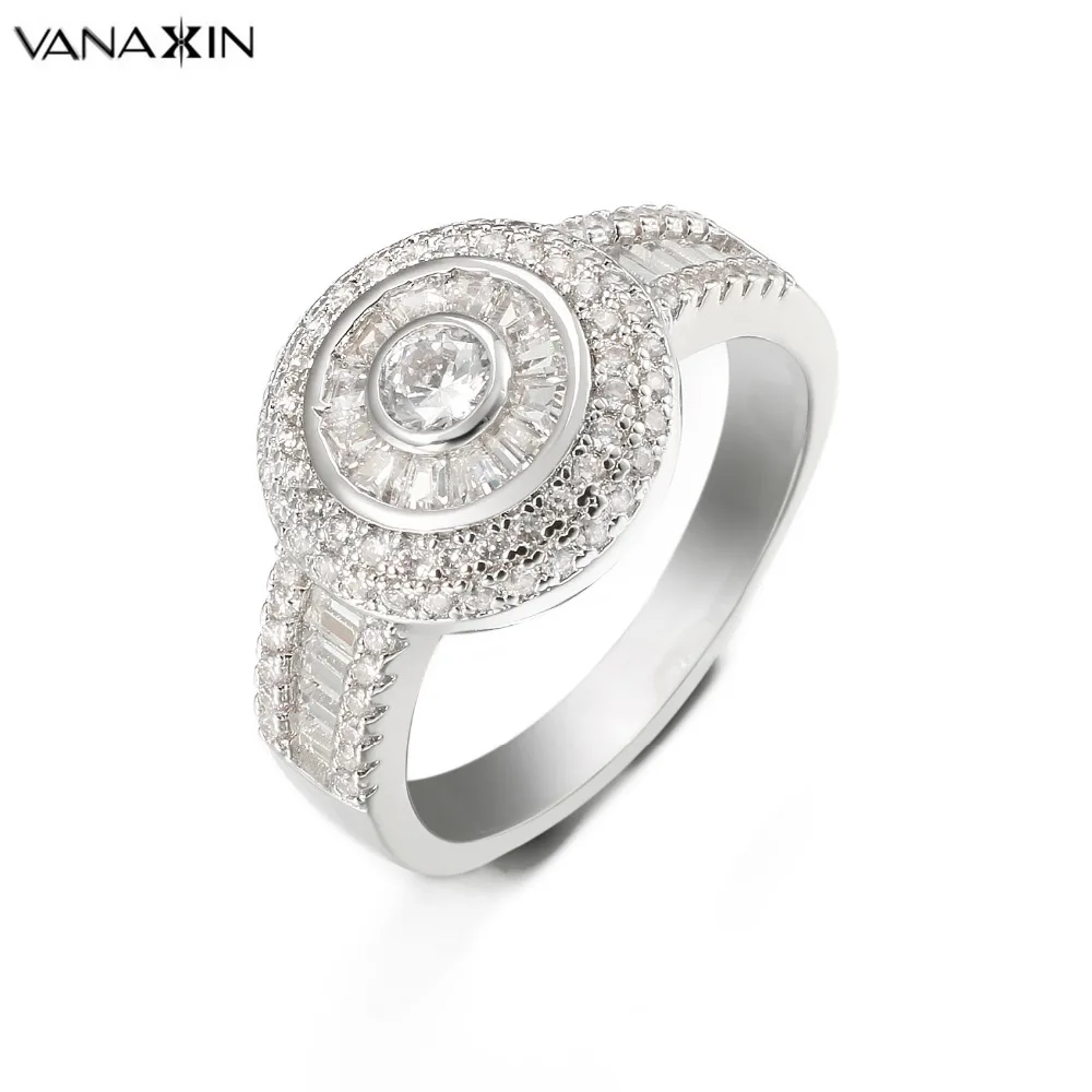 

Iced Out Round Rings AAA Cubic Zirconia High Quality Wedding Fashion Jewellery Box Pack Gold/Silver Color Brass Rings