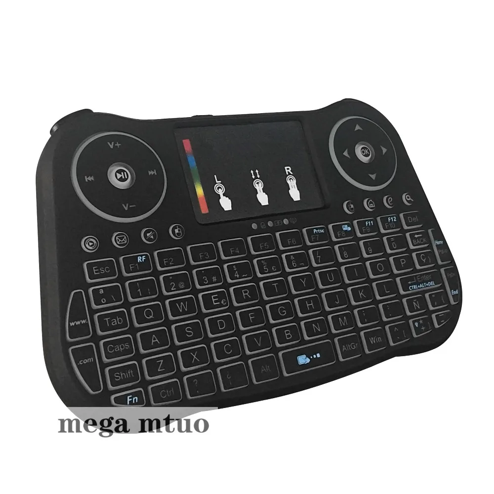 MT08 русская английская мини беспроводная клавиатура с подсветкой 2,4 GHz Air mouse Touchpad для Android tv Box notebook PC