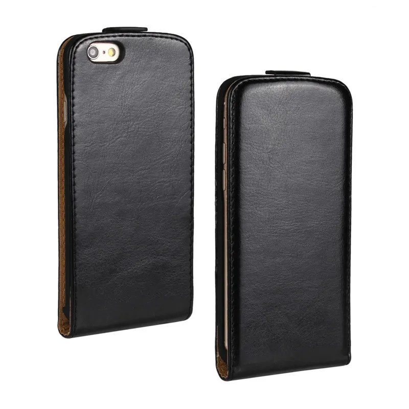 Ультра Тонкий Модный искусственная кожа Crazy Horse чехол для iphone 4 4s 6 6s 7 plus вертикальный откидной Чехол для телефона - Цвет: Black