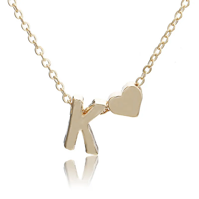 K Tiny Dainty Heart Necklace Personalized Letter pendants Necklaces Name Jewelry for Women Choker Accessories Girlfriend Gift - Окраска металла: K
