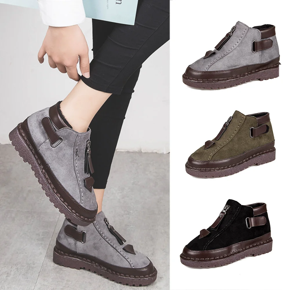 Корейский видение Женские ботинки Мартин без каблука с моды локомотив ботильоны