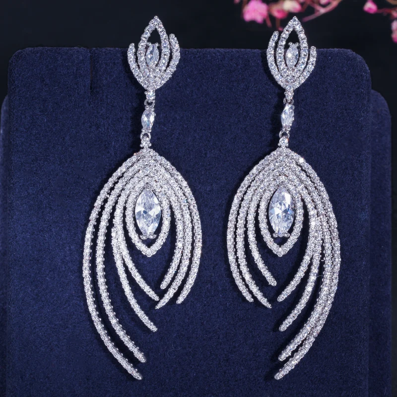 Женские длинные серьги подвески из циркония с микрозакрепкой|earrings for|earring for